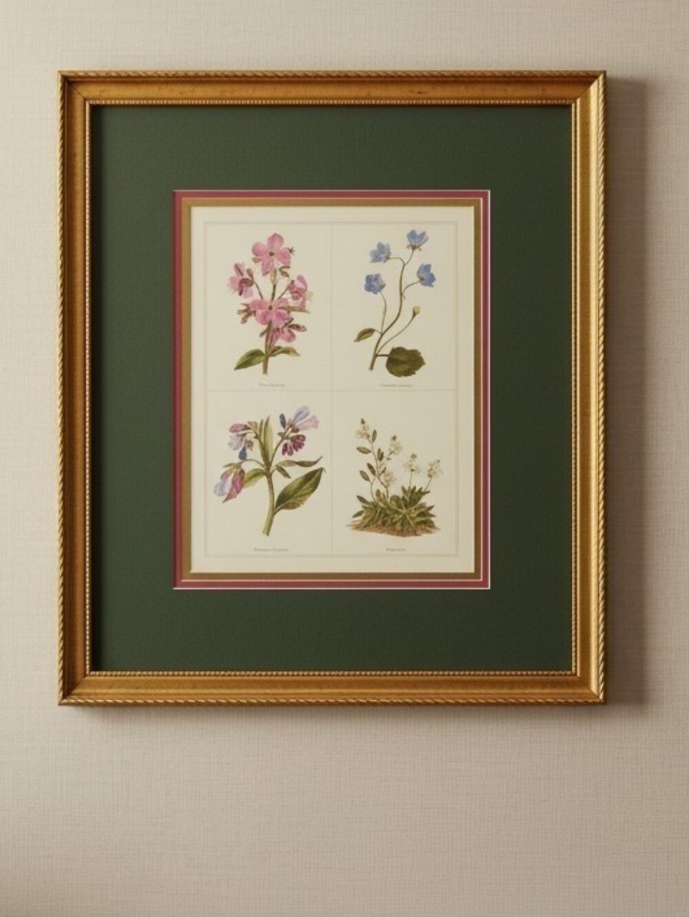 Floral Botanical Wall Art in Green and Gold Wood Frame